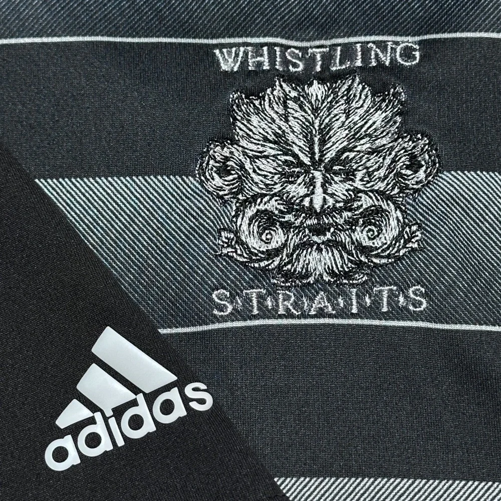 Adidas Polo Golf Shirt Men Large‎ Whistling Straits Performance Striped Black